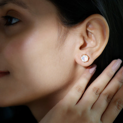 4 Carat Genuine Round Ethiopian Opal Solitaire Stud Earrings