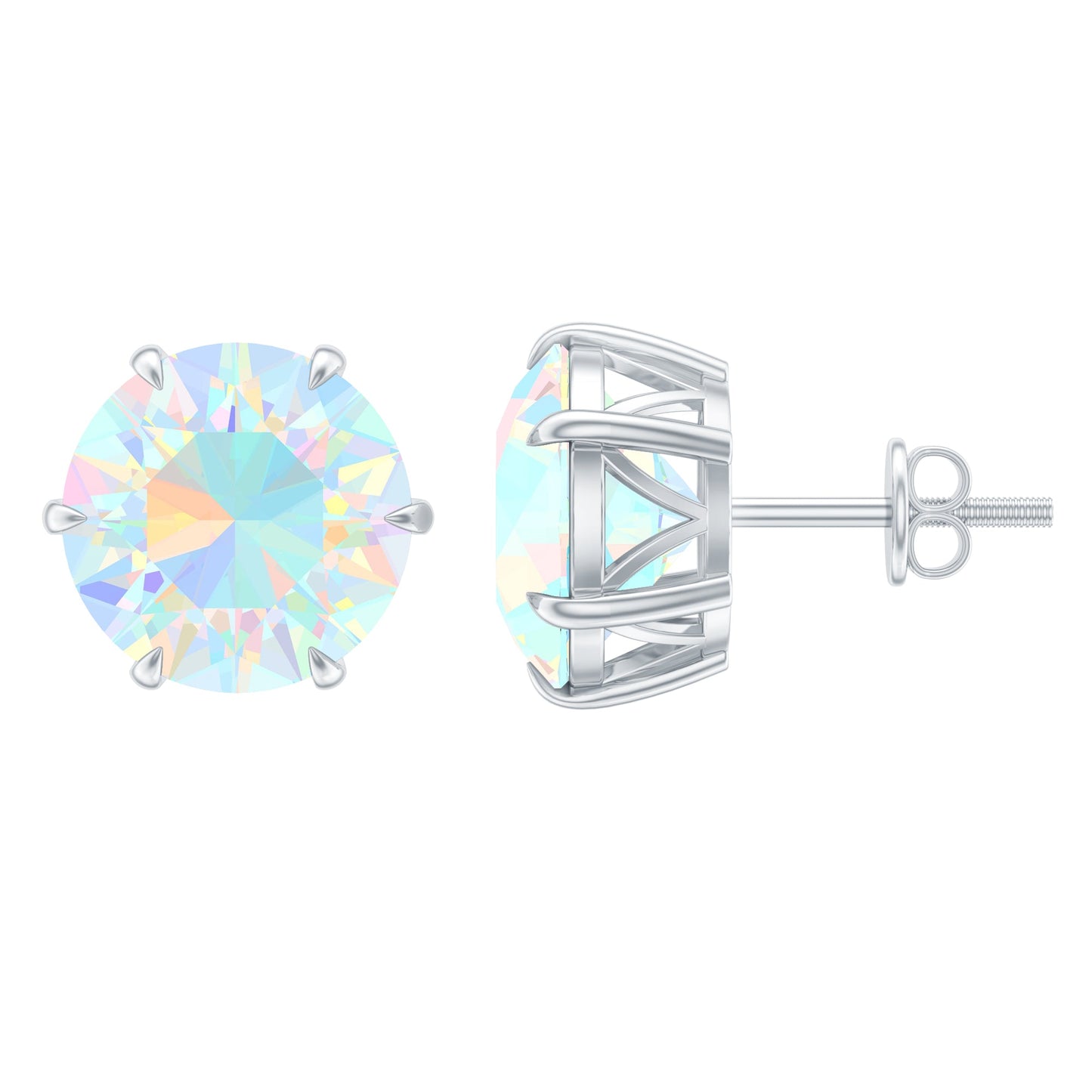 4 Carat Genuine Round Ethiopian Opal Solitaire Stud Earrings