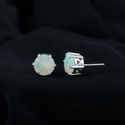 4 Carat Genuine Round Ethiopian Opal Solitaire Stud Earrings