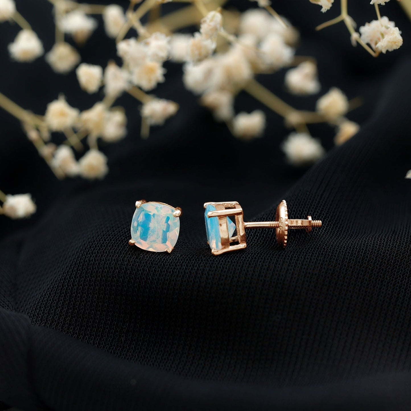 Natural Certified Cushion Cut Ethiopian Opal Stud Earrings For Women