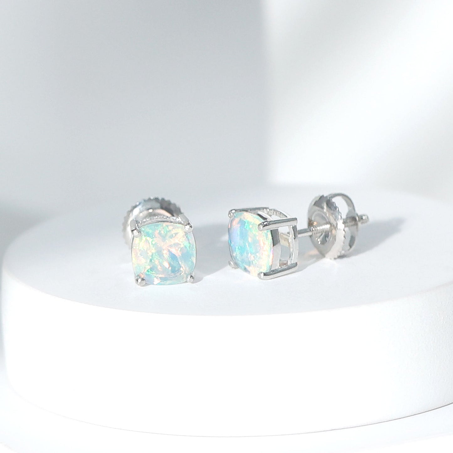 Natural Certified Cushion Cut Ethiopian Opal Stud Earrings For Women