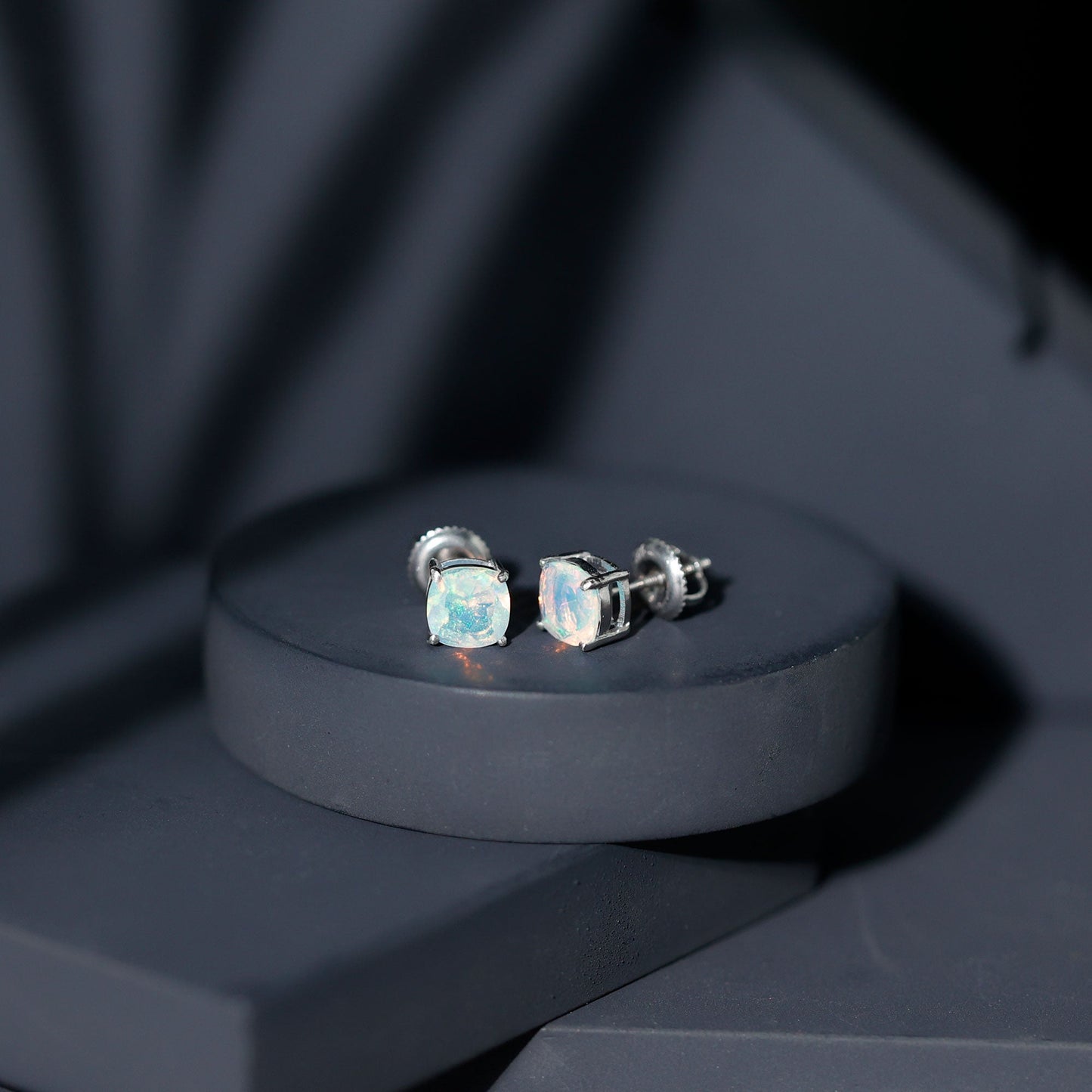Natural Certified Cushion Cut Ethiopian Opal Stud Earrings For Women