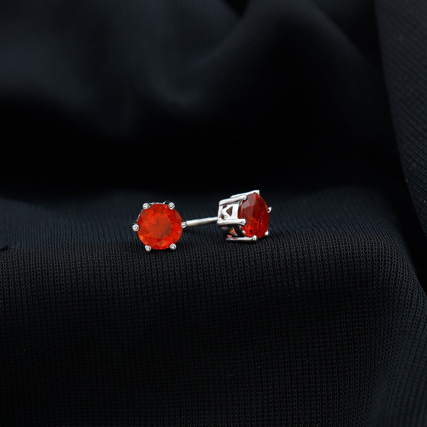 1.5 Carat Round Fire Opal Solitaire Stud Earrings