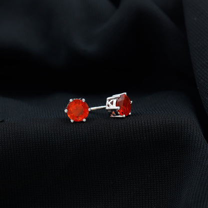 1.5 Carat Round Fire Opal Solitaire Stud Earrings