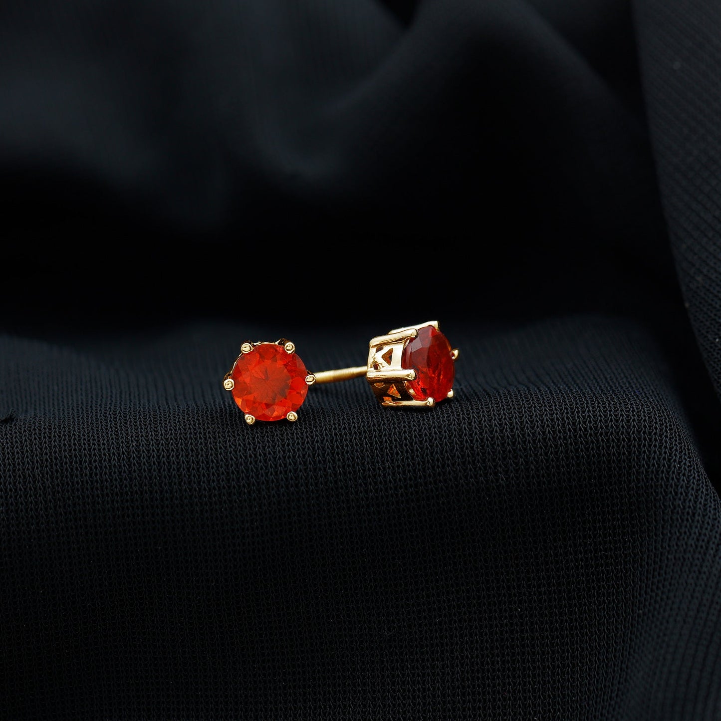 1.5 Carat Round Fire Opal Solitaire Stud Earrings