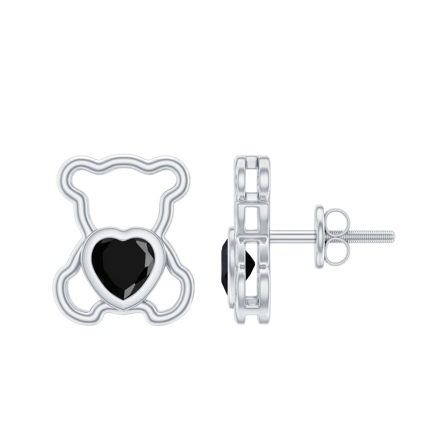 Heart Shape Lab Created Black Diamond Teddy Bear Stud Earrings