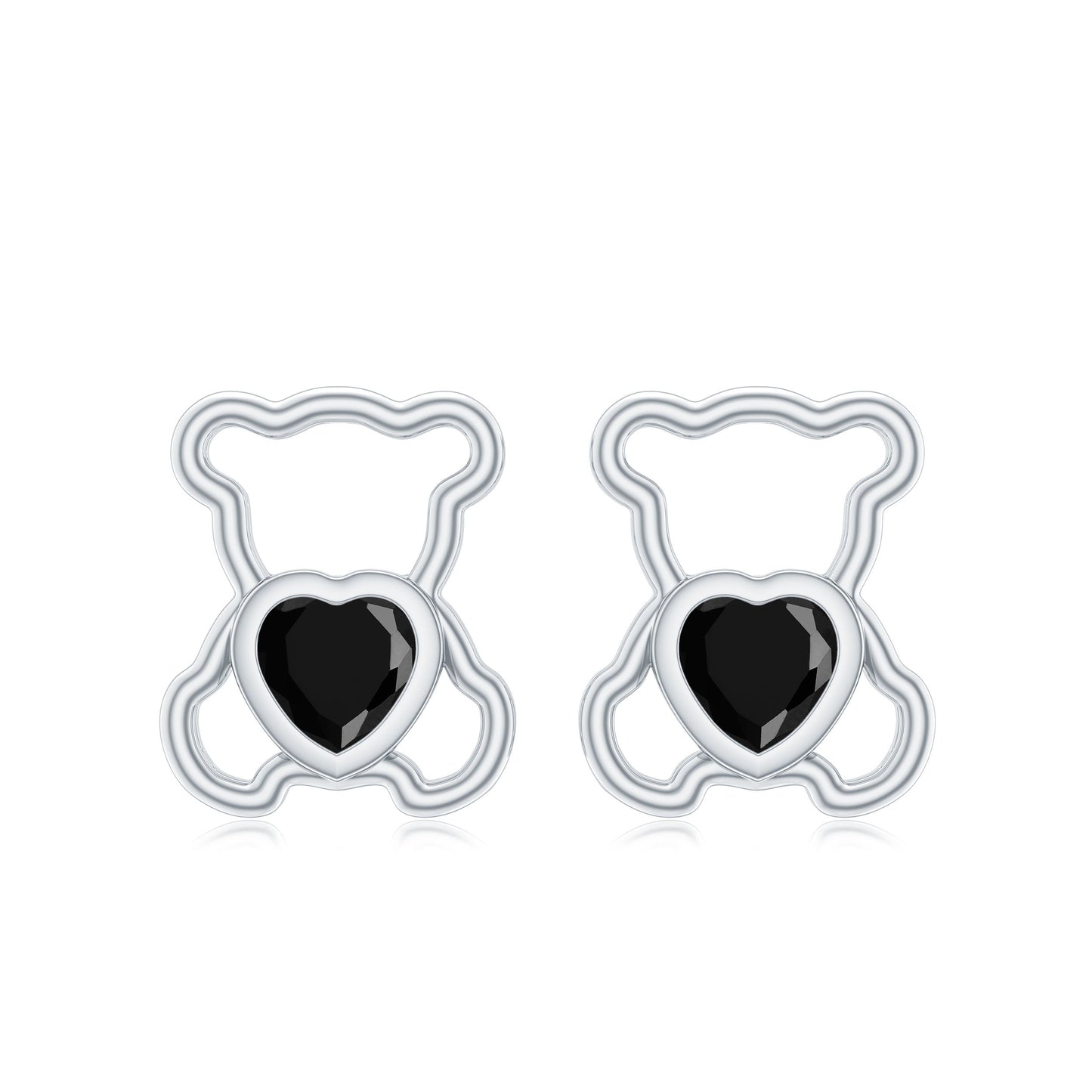 Heart Shape Lab Created Black Diamond Teddy Bear Stud Earrings