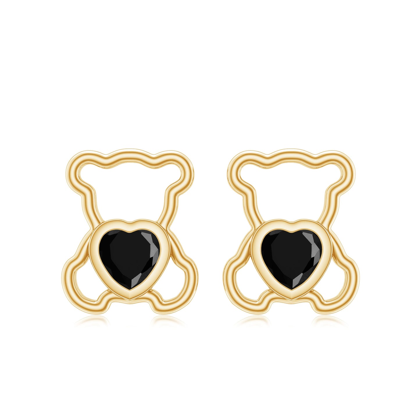 Heart Shape Lab Created Black Diamond Teddy Bear Stud Earrings