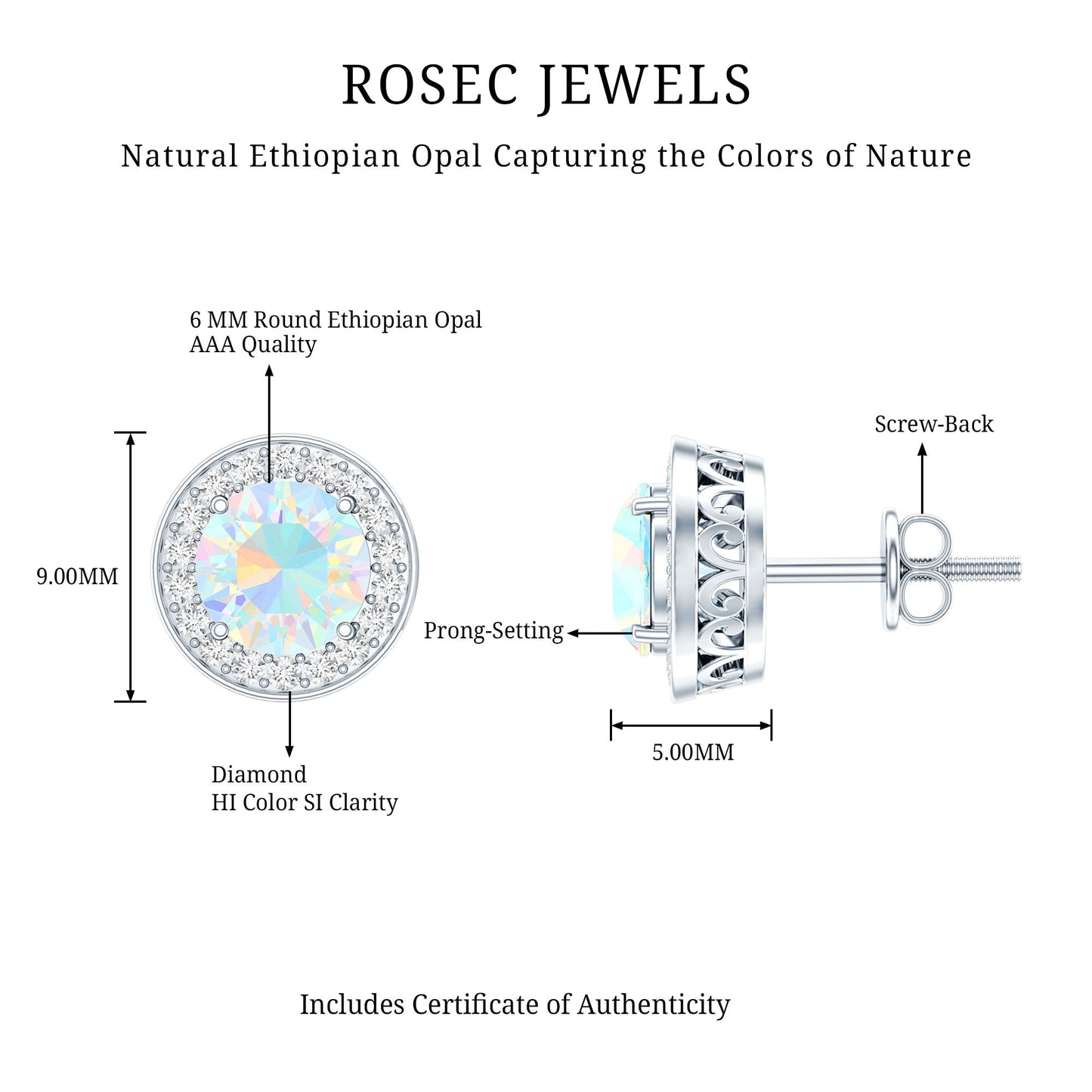 1.6 Carat Round Ethiopian Opal and Diamond Halo Stud Earrings