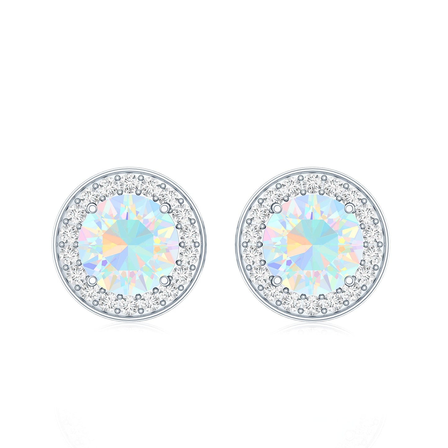 1.6 Carat Round Ethiopian Opal and Diamond Halo Stud Earrings