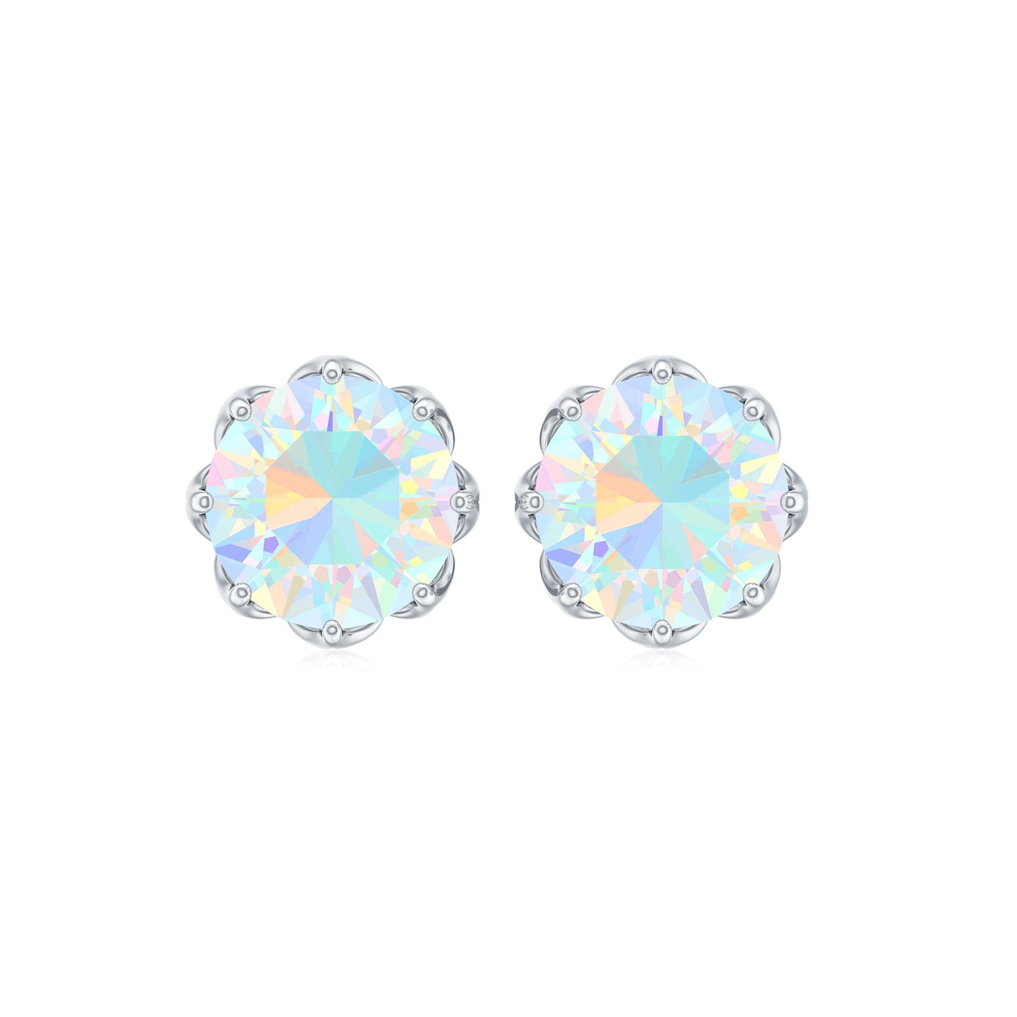 1.6 Carat Decorative Ethiopian Opal Solitaire Stud Earrings