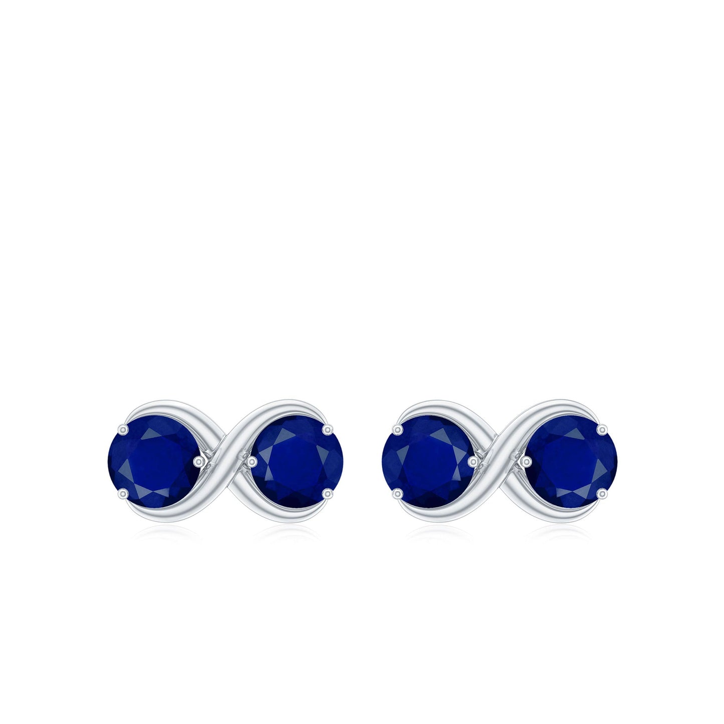 Simple Blue Sapphire Two Stone Infinity Stud Earrings