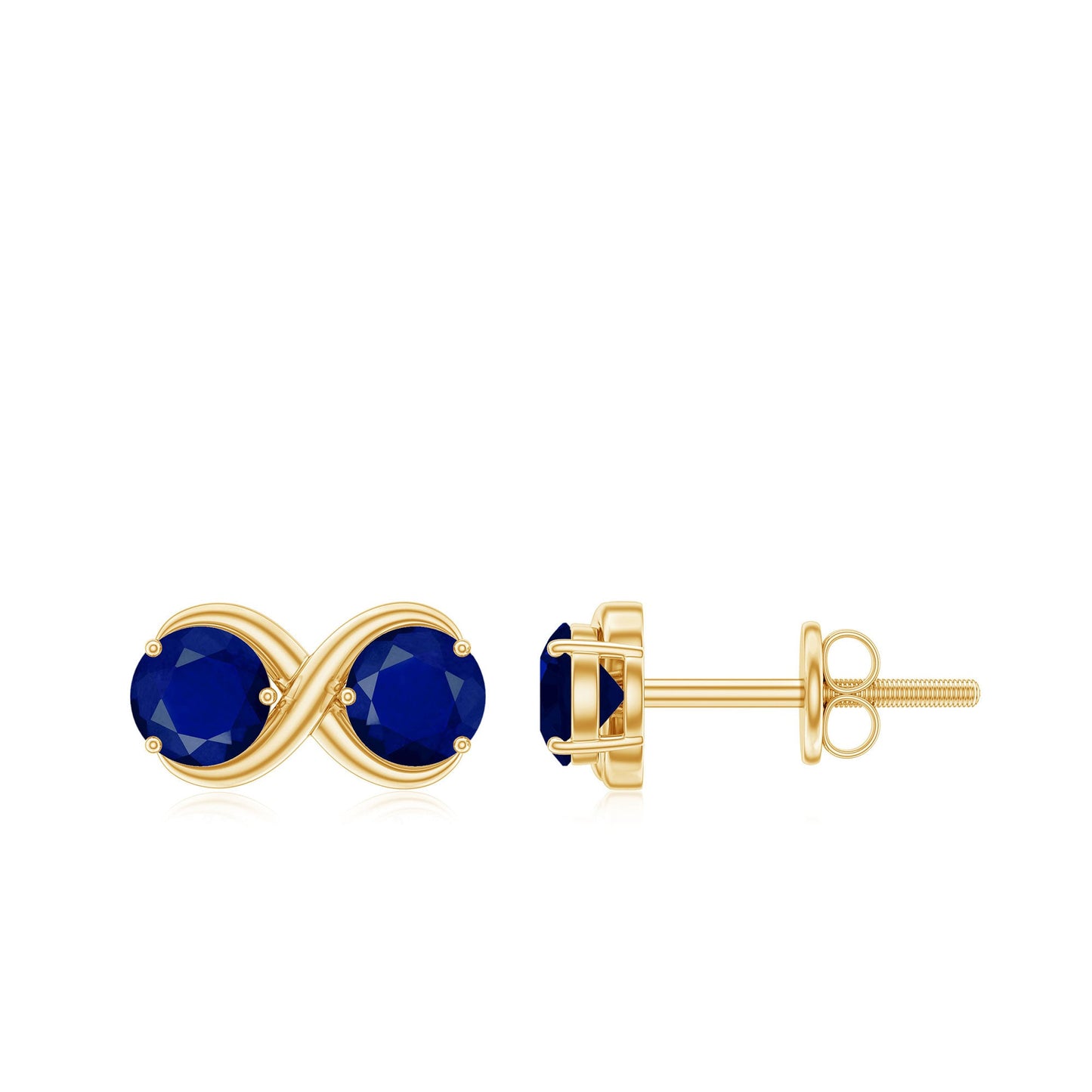 Simple Blue Sapphire Two Stone Infinity Stud Earrings