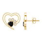 Heart Shape Black Spinel Paw Stud Earrings with Moissanite