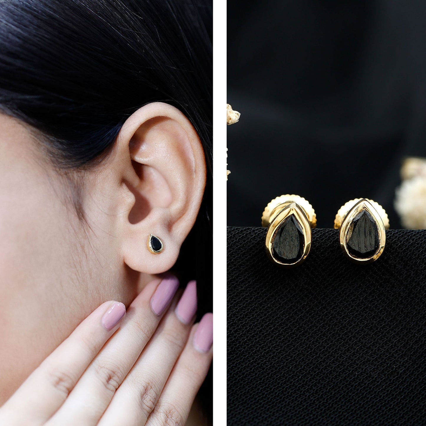 Natural 1.15 Carat Black Diamond Stud Earrings with Bezel Set