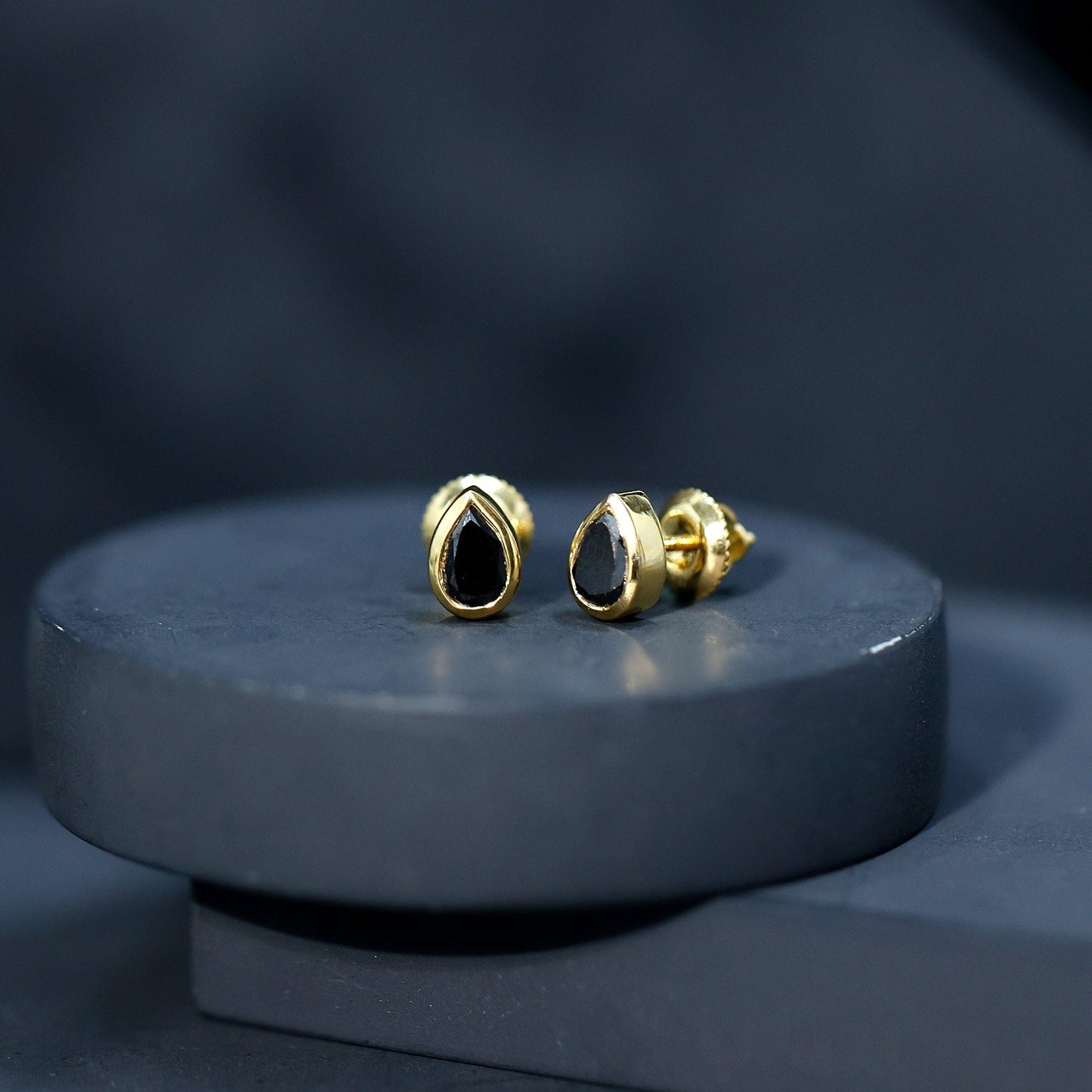 Natural 1.15 Carat Black Diamond Stud Earrings with Bezel Set