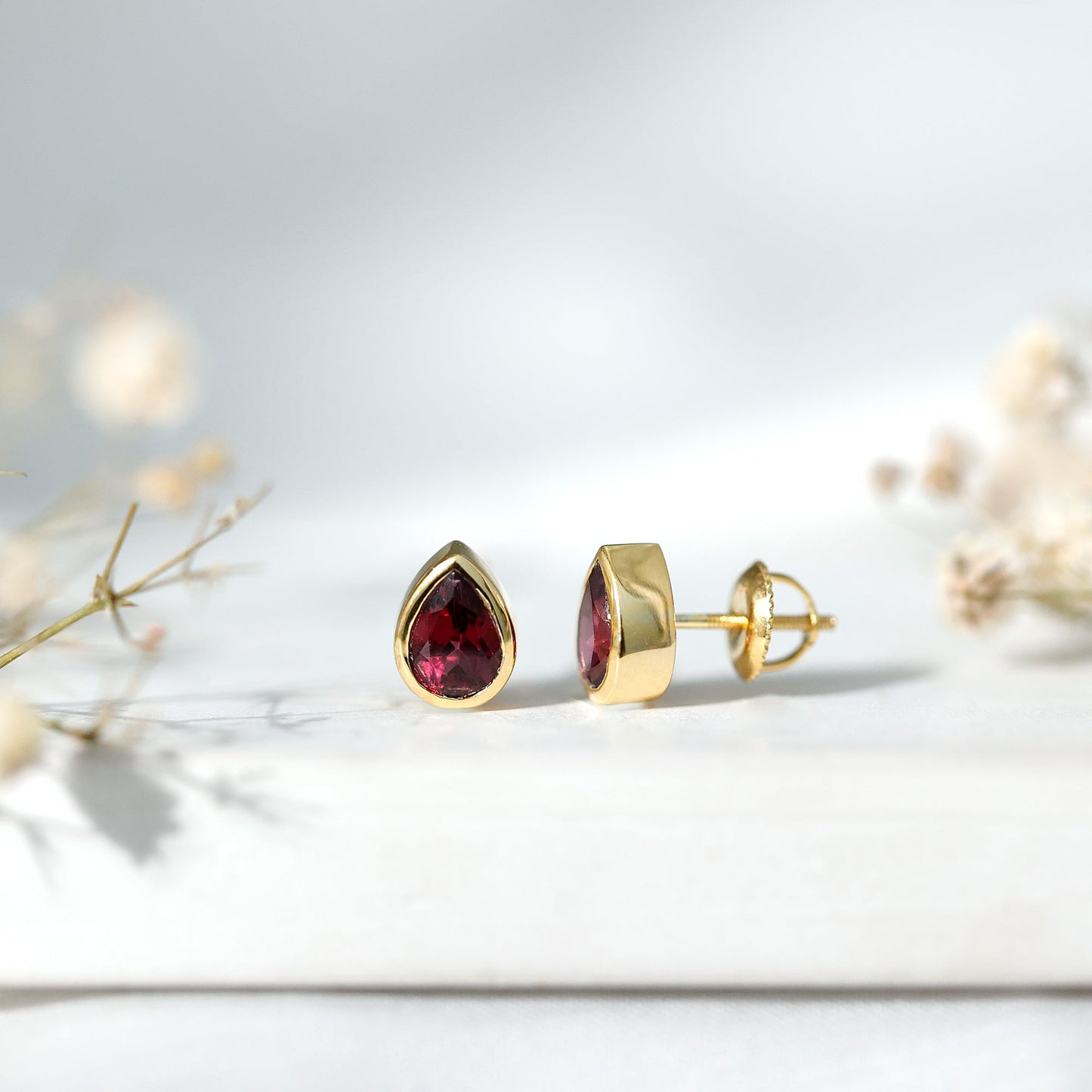 1.7 Carat Pear Shape Rhodolite Garnet Stud Earrings for Women