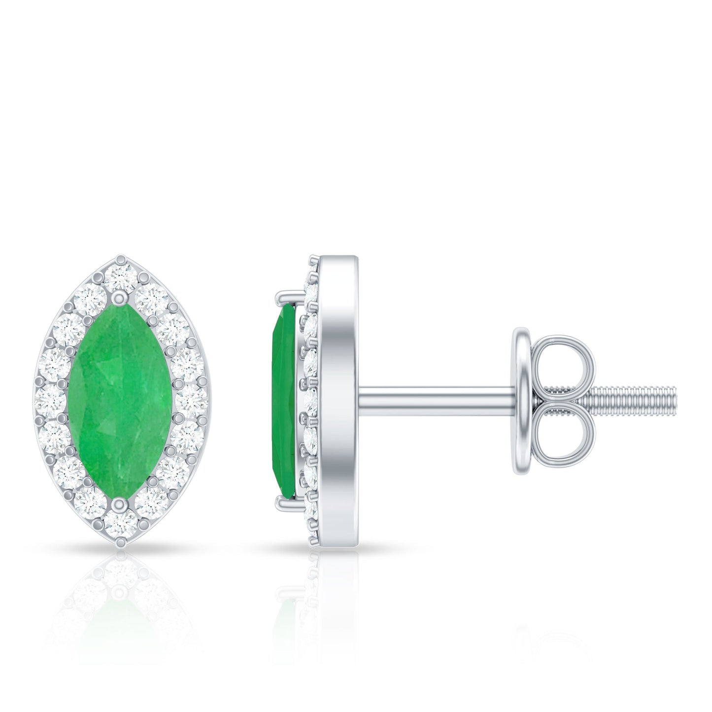 1.6 Carat Marquise Cut Emerald and Diamond Stud Earrings