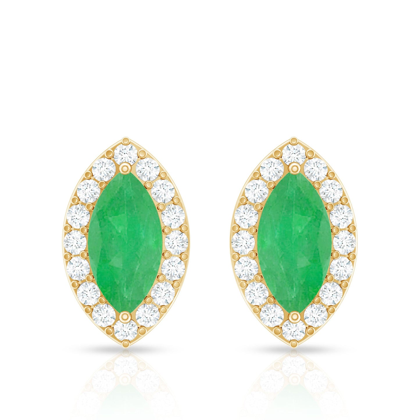1.6 Carat Marquise Cut Emerald and Diamond Stud Earrings