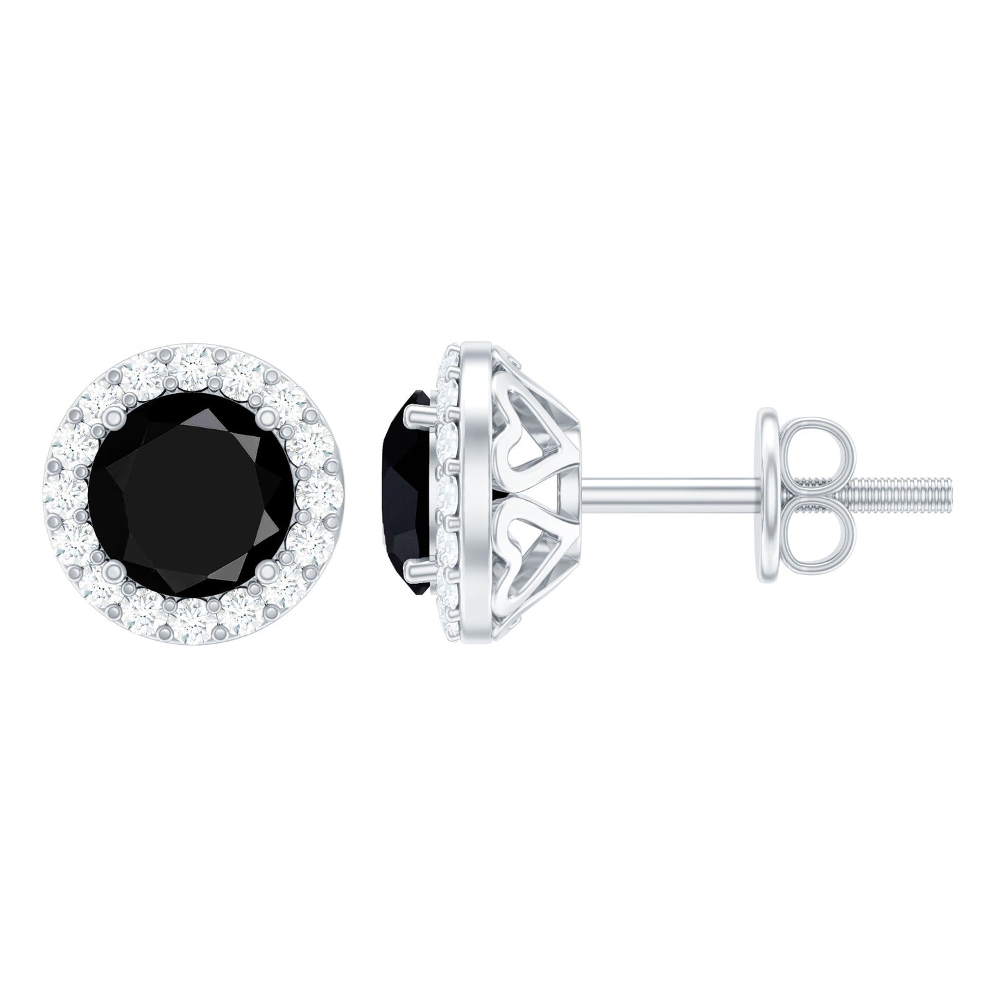 1.6 Carat Round Lab Created Black and White Diamond Halo Stud Earrings