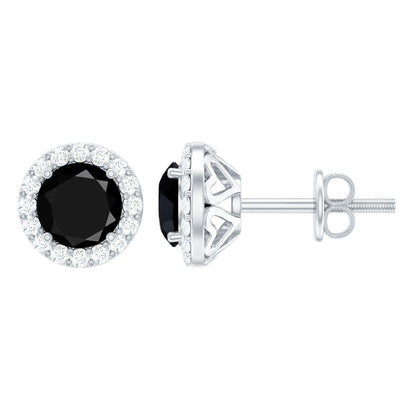 1.6 Carat Round Lab Created Black and White Diamond Halo Stud Earrings