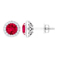 Round Lab Created Ruby Classic Stud Earrings With Diamond Halo