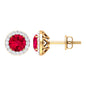Round Lab Created Ruby Classic Stud Earrings With Diamond Halo