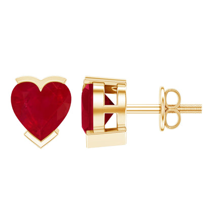 1.3 CT Heart Shape Ruby Solitaire Stud Earrings