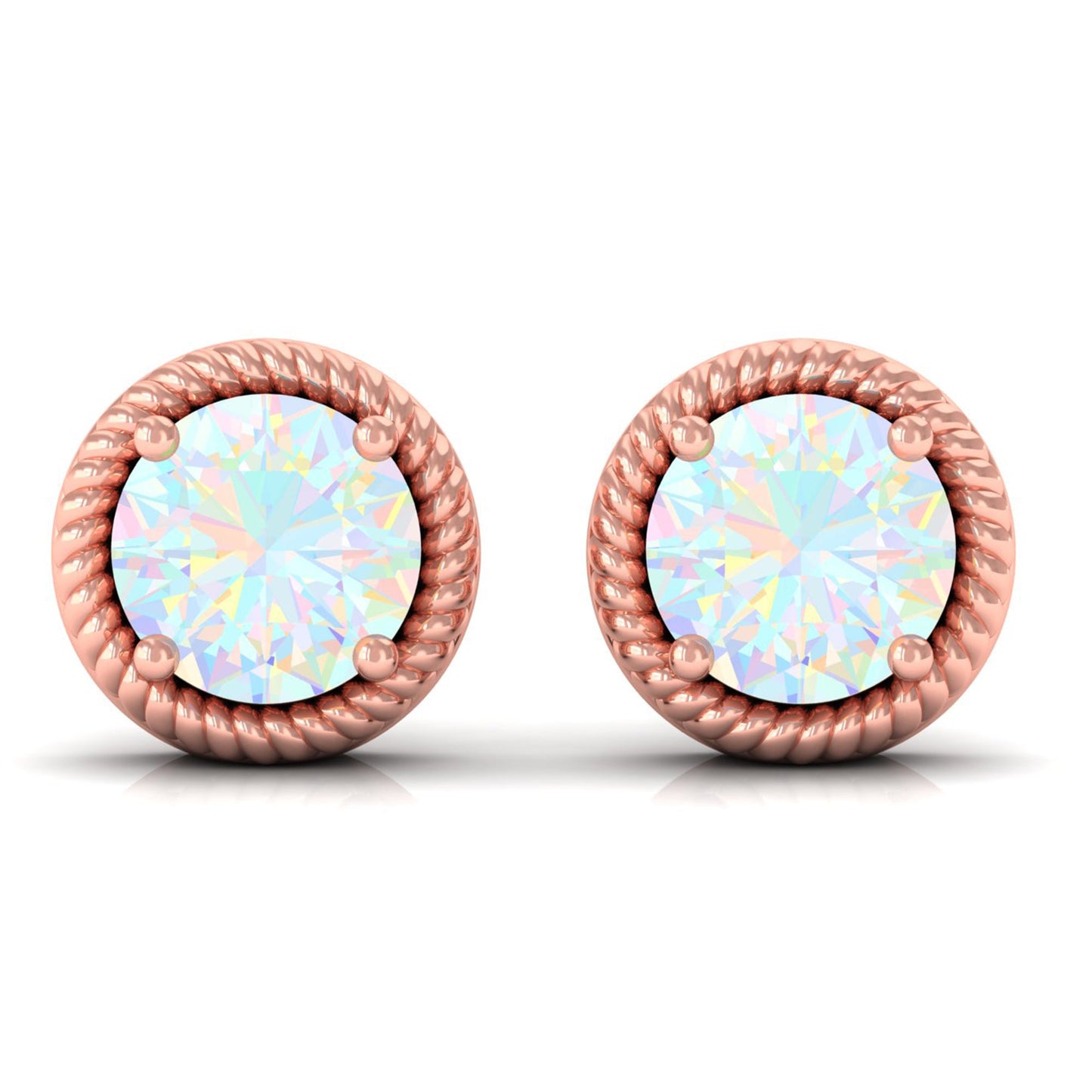 1 Carat Round Shape Ethiopian Opal Solitaire Stud Earrings