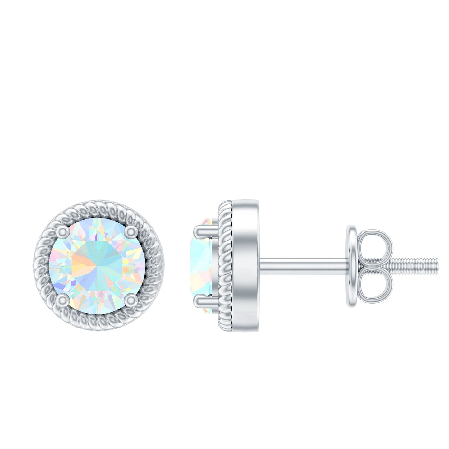 1 Carat Round Shape Ethiopian Opal Solitaire Stud Earrings