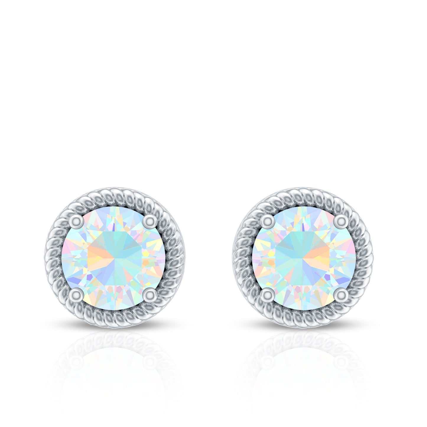 1 Carat Round Shape Ethiopian Opal Solitaire Stud Earrings