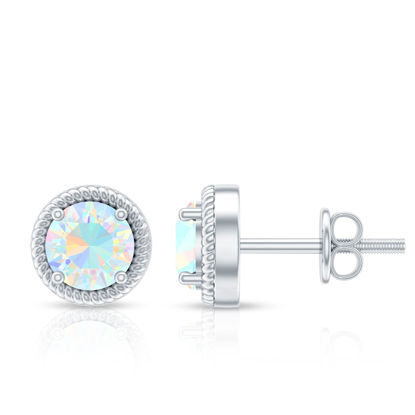1 Carat Round Shape Ethiopian Opal Solitaire Stud Earrings