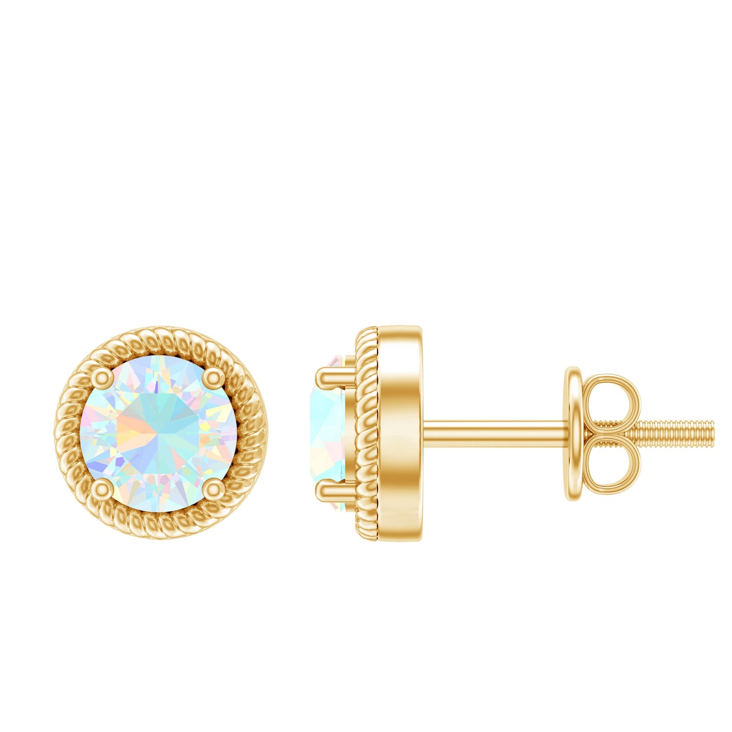 1 Carat Round Shape Ethiopian Opal Solitaire Stud Earrings