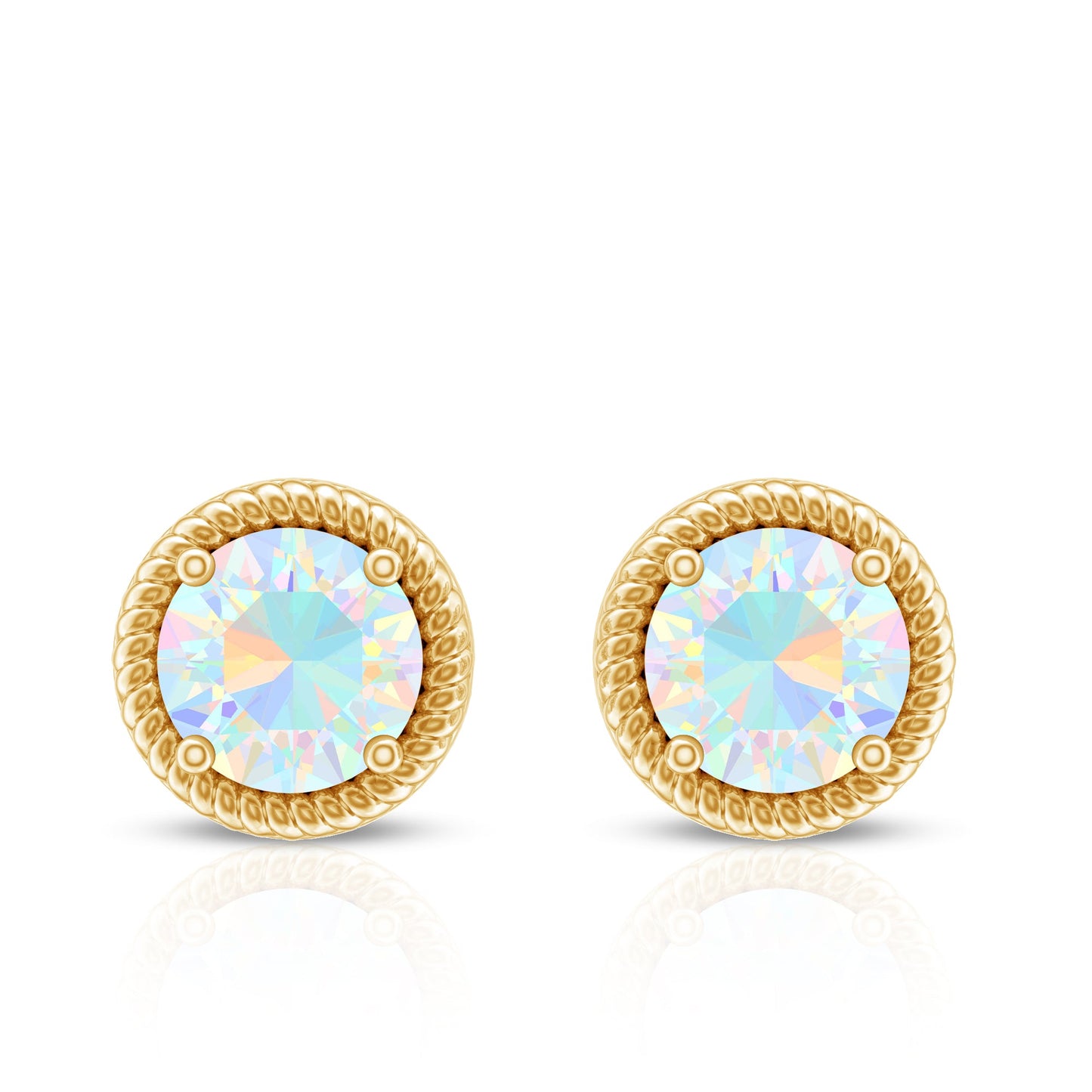 1 Carat Round Shape Ethiopian Opal Solitaire Stud Earrings