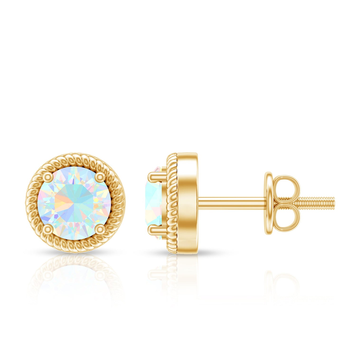 1 Carat Round Shape Ethiopian Opal Solitaire Stud Earrings