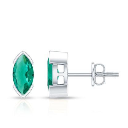 1 CT Marquise Cut Lab Grown Emerald Solitaire Stud Earrings