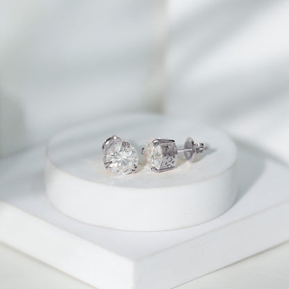 Certified 4 CT Moissanite Stud Earrings in 3 Double Claw Prong Setting