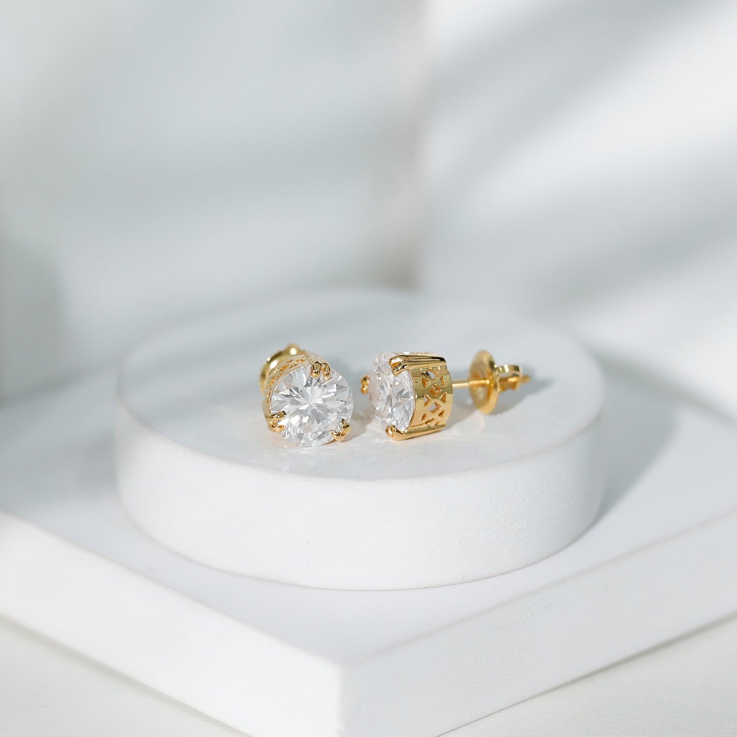Certified 4 CT Moissanite Stud Earrings in 3 Double Claw Prong Setting