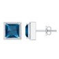 2 Carat Princess Cut London Blue Topaz Stud Earrings
