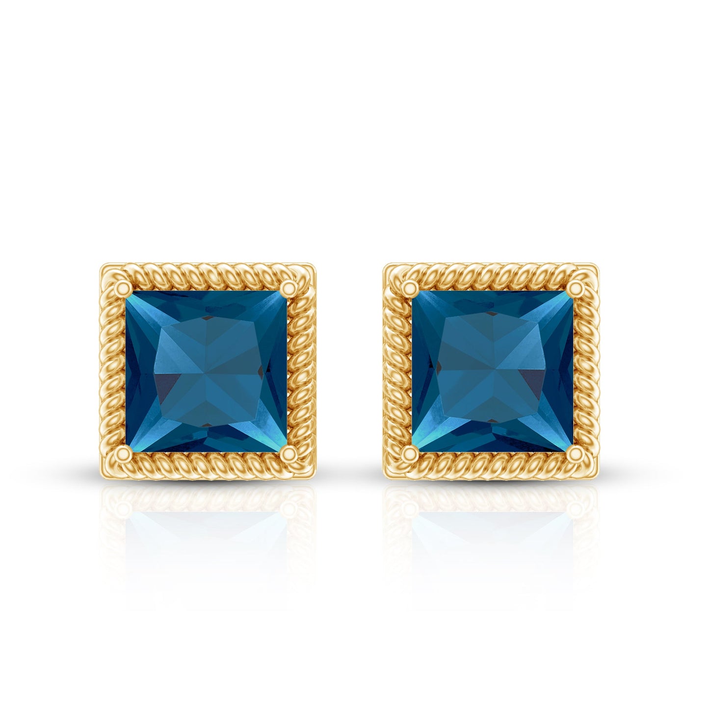 2 Carat Princess Cut London Blue Topaz Stud Earrings