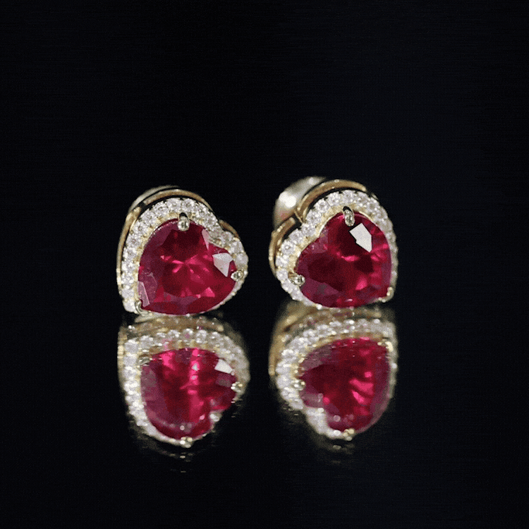 Heart Shape Lab Grown Ruby Stud Earrings For Her