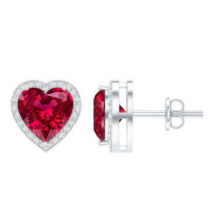 Heart Shape Lab Grown Ruby Stud Earrings For Her