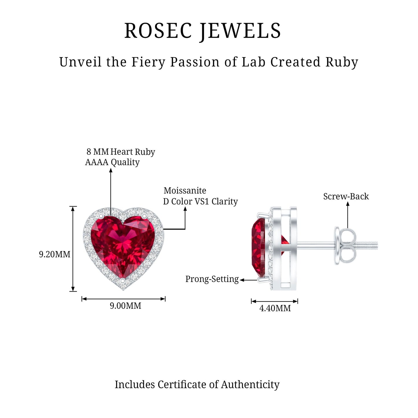 Heart Shape Lab Grown Ruby Stud Earrings For Her