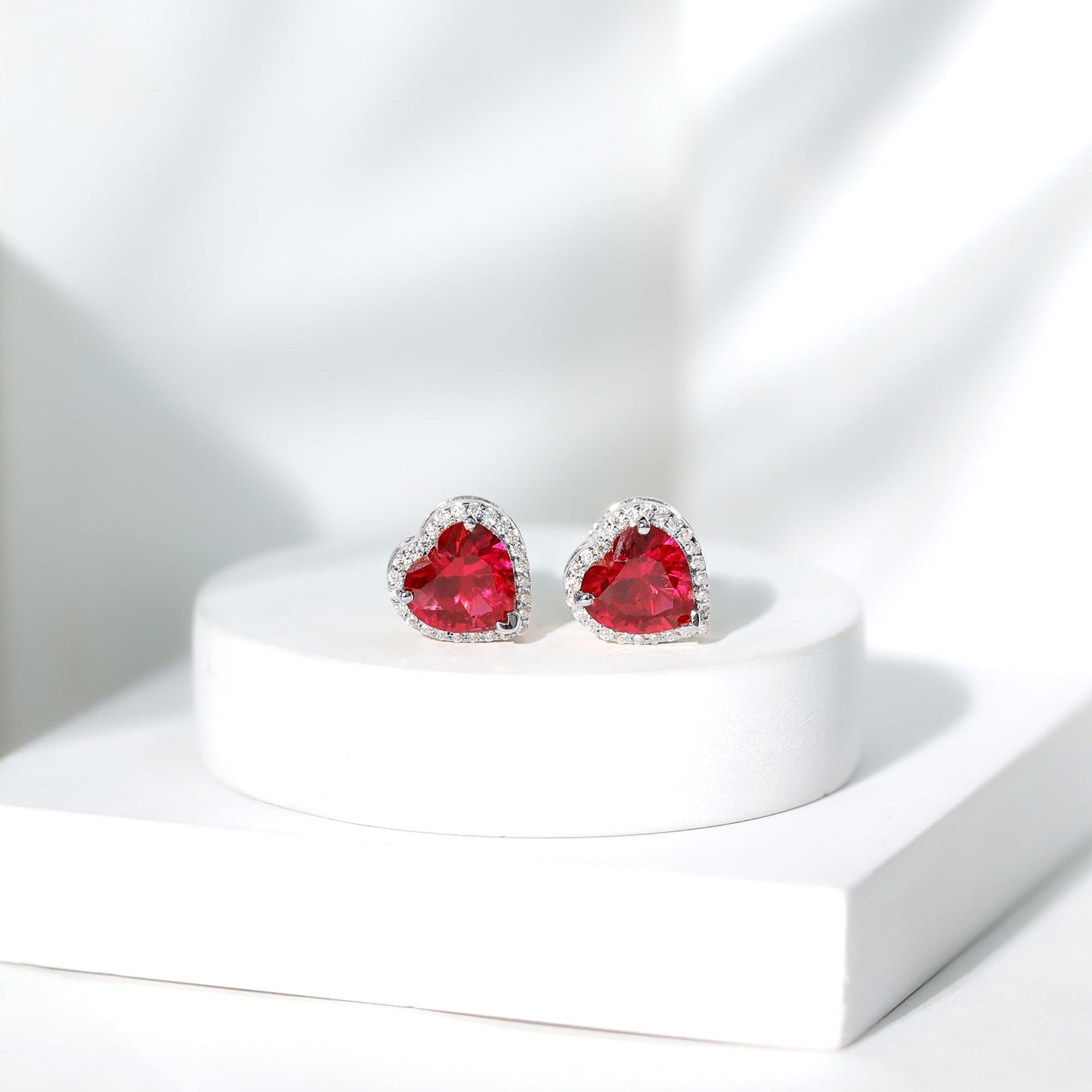 Heart Shape Lab Grown Ruby Stud Earrings For Her
