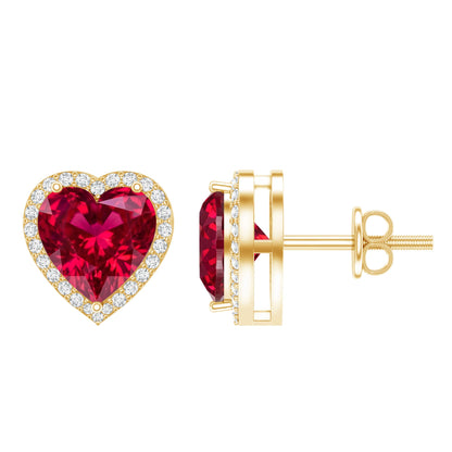 Heart Shape Lab Grown Ruby Stud Earrings For Her