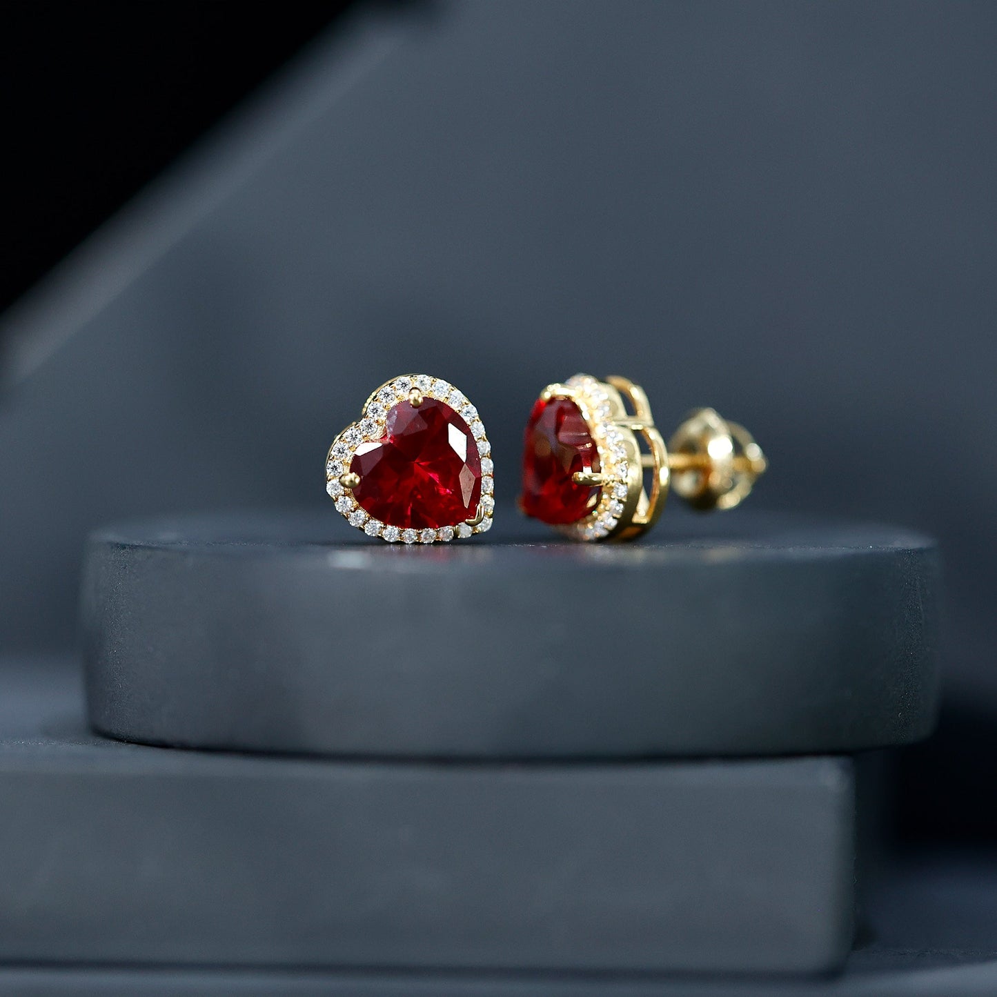 Heart Shape Lab Grown Ruby Stud Earrings For Her