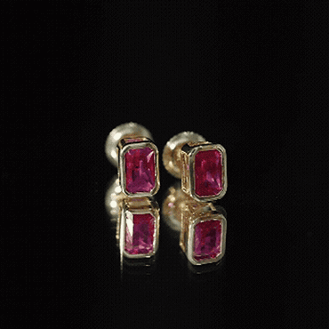 1.5 Carat Emerald Cut Lab Grown Ruby Stud Earrings in Bezel Set