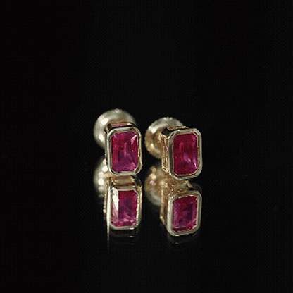 1.5 Carat Emerald Cut Lab Grown Ruby Stud Earrings in Bezel Set