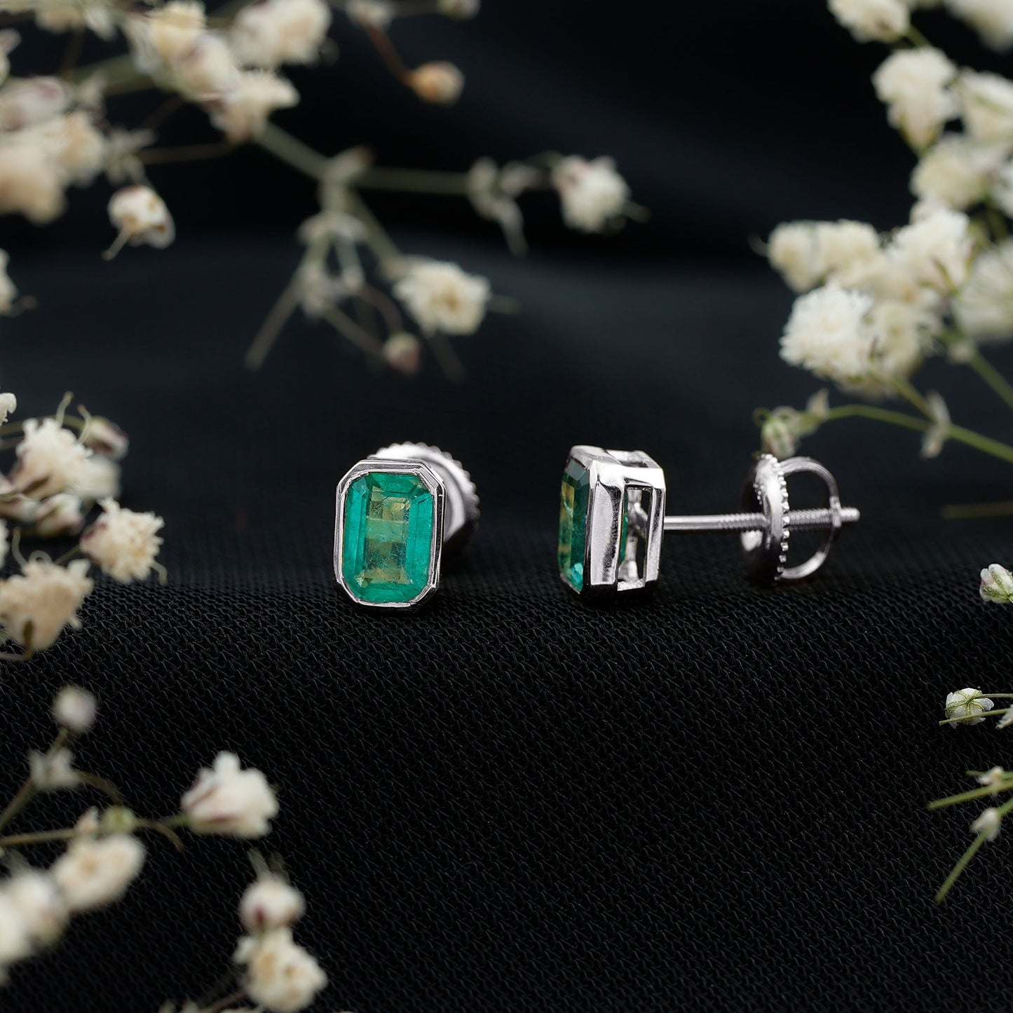 Natural Emerald Cut 4X6 MM Emerald Stud Earrings