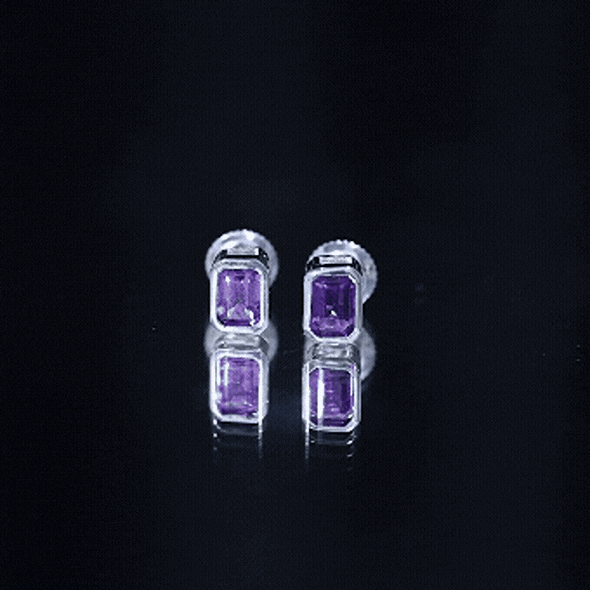 Bezel Set 1.2 Carat Amethyst Stud Earrings In Silver